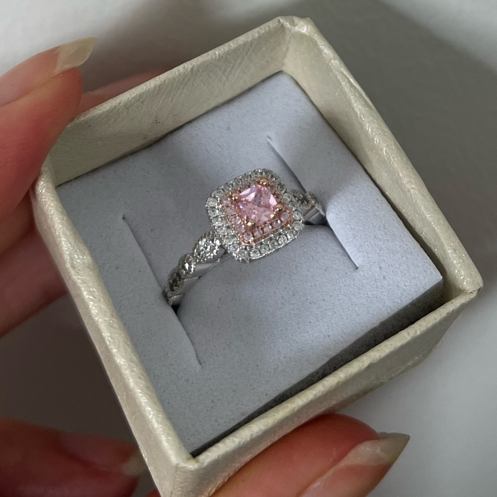 Pink sterling silver crystal ring size 7 - Picture 8 of 8